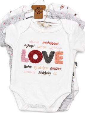Rabbit- Bear Organic Cotton Baby Onesie Set 3pc – 6-9 Months – NWT